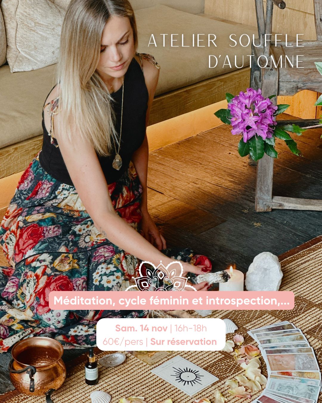 Femme méditant lors d’un atelier d’automne
